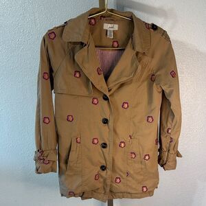 Peek- kids Tan Trench Coat with Floral Embroidery- Large (10)